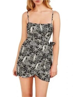 Reformation Canal Dress in Lanai - Black & White Tropical Print Mini Dress